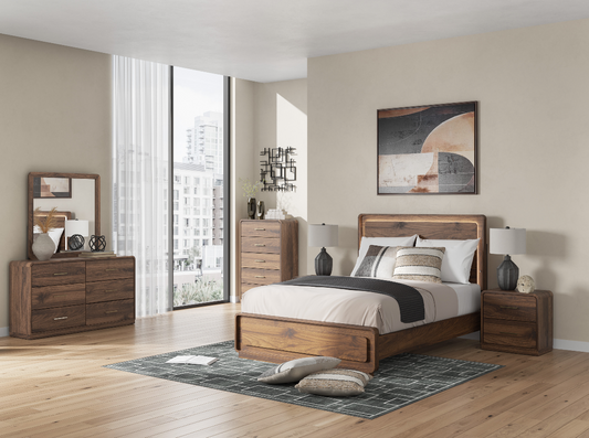 Fortlorn Queen Panel Bed with Mirrored Dresser