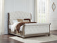 Ardenfield King Upholstered Sleigh Bed with Mirrored Dresser and Nightstand
