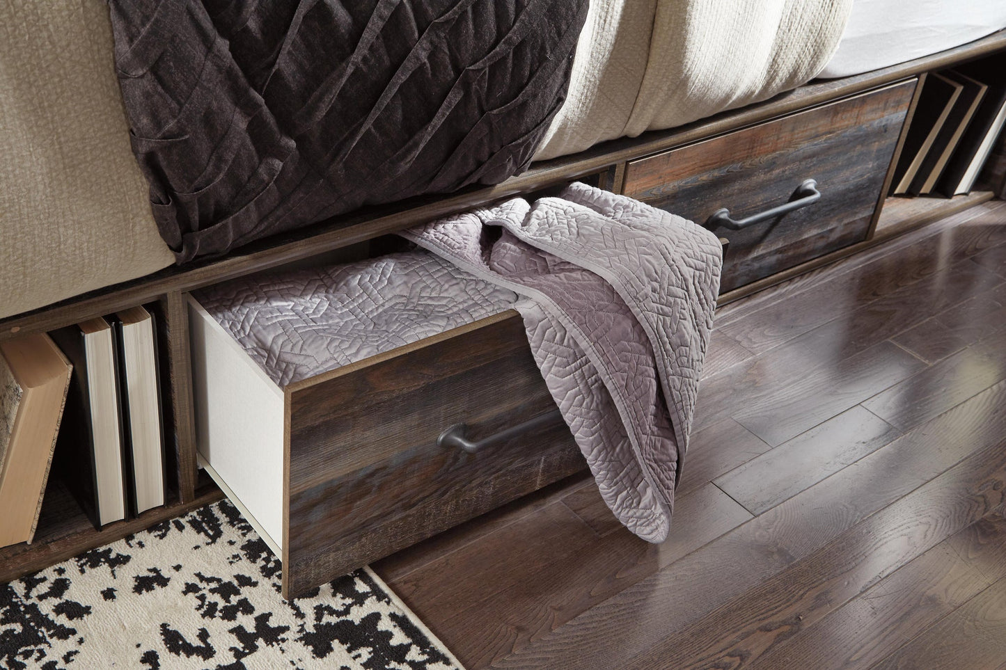 Drystan Full Panel Bed with 4 Storage Drawers, Dresser, Mirror, Chest and Nightstand