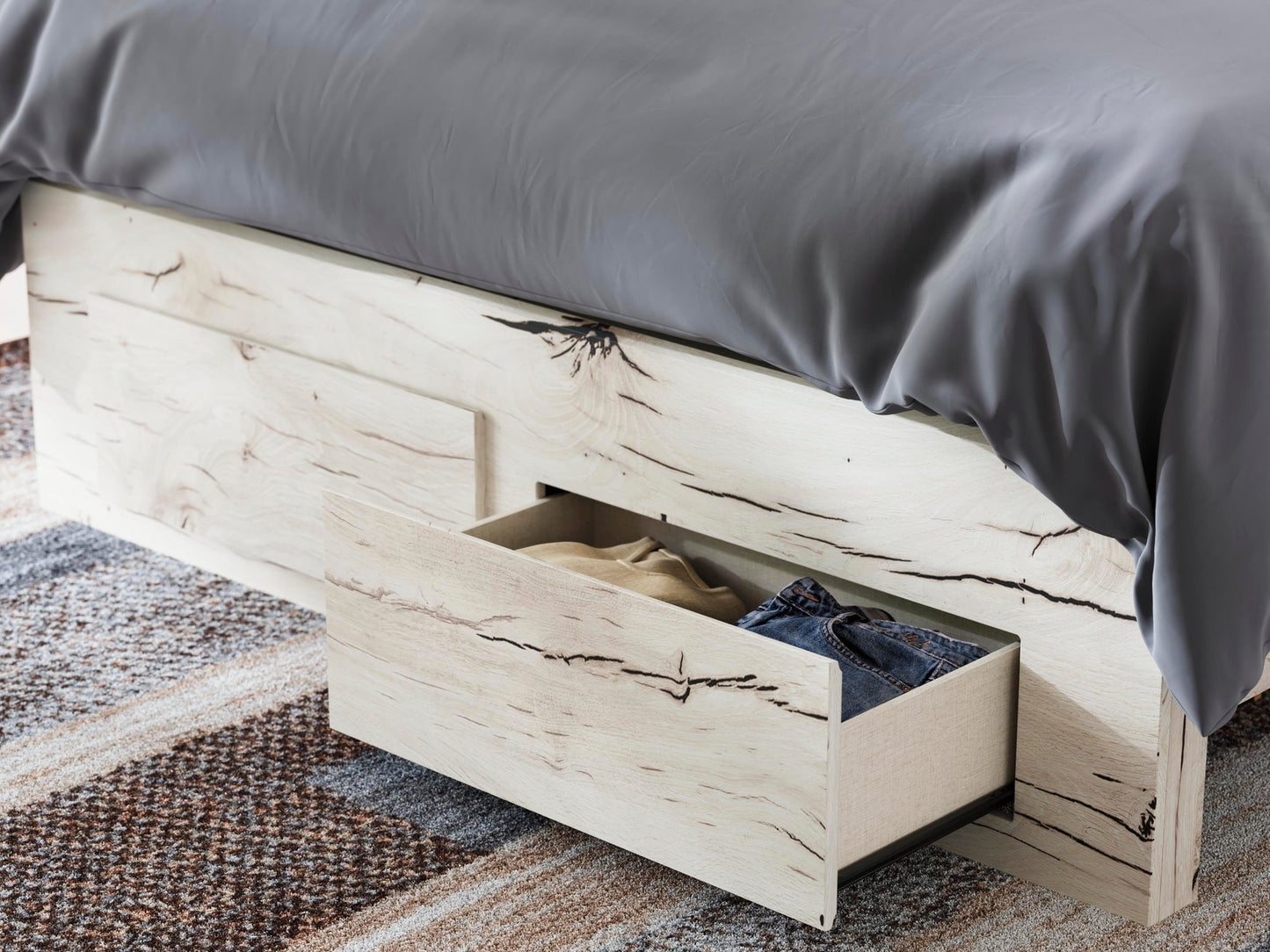 Lawroy Queen Panel Storage Bed, Dresser, Mirror, Chest and Nightstand