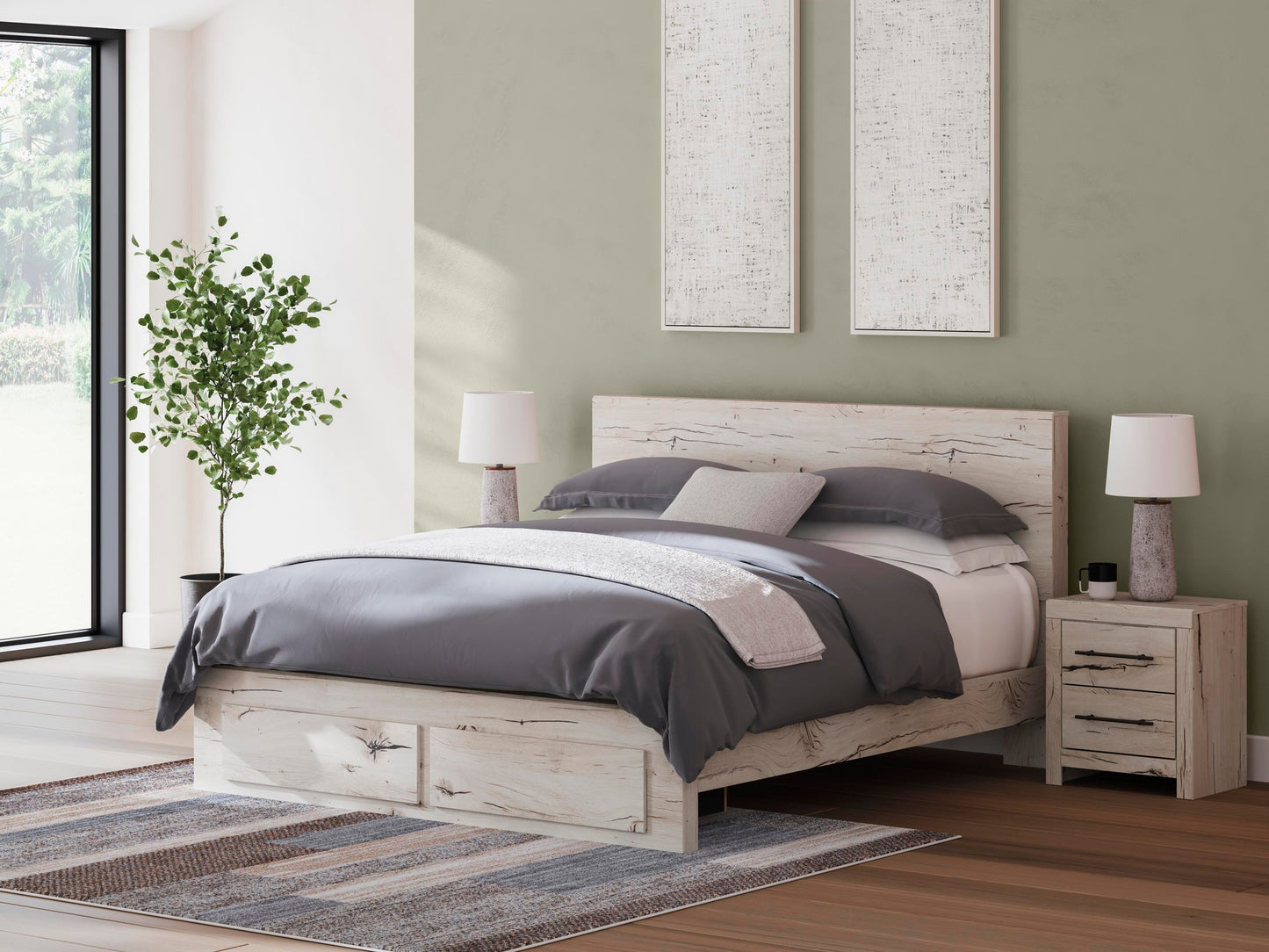 Lawroy King Panel Storage Bed, Dresser, Mirror, Chest and Nightstand