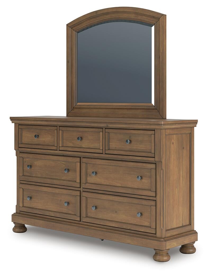 Feddinger King Storage Sleigh Bed with Mirrored Dresser and Nightstand