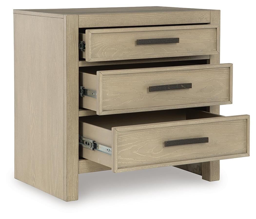 Calmoro Queen Bookcase Bed with Mirrored Dresser and Nightstand
