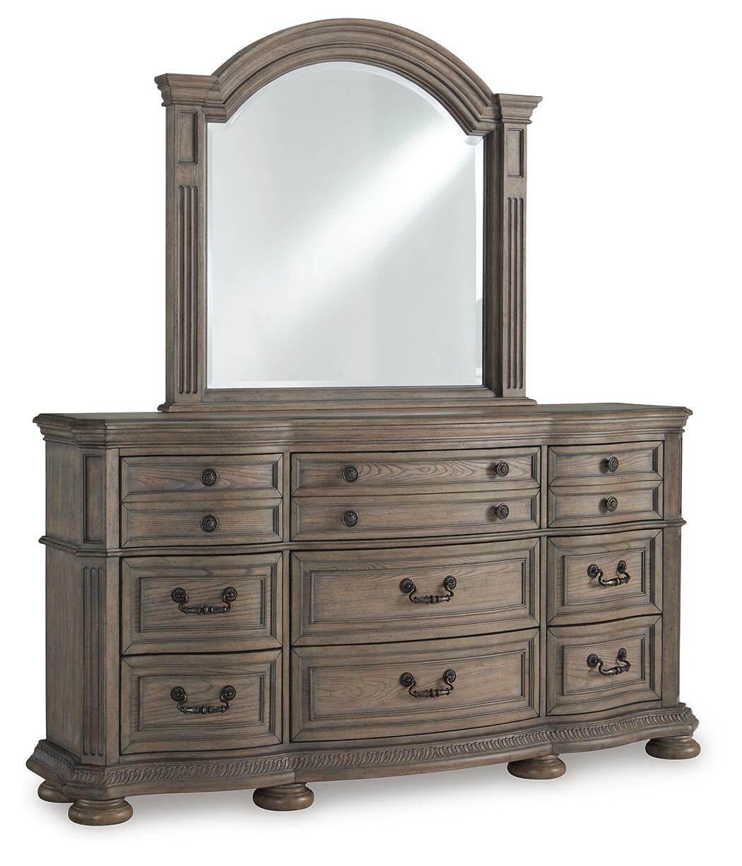 Ardenfield King Upholstered Sleigh Bed, Dresser, Mirror, Chest and Nightstand
