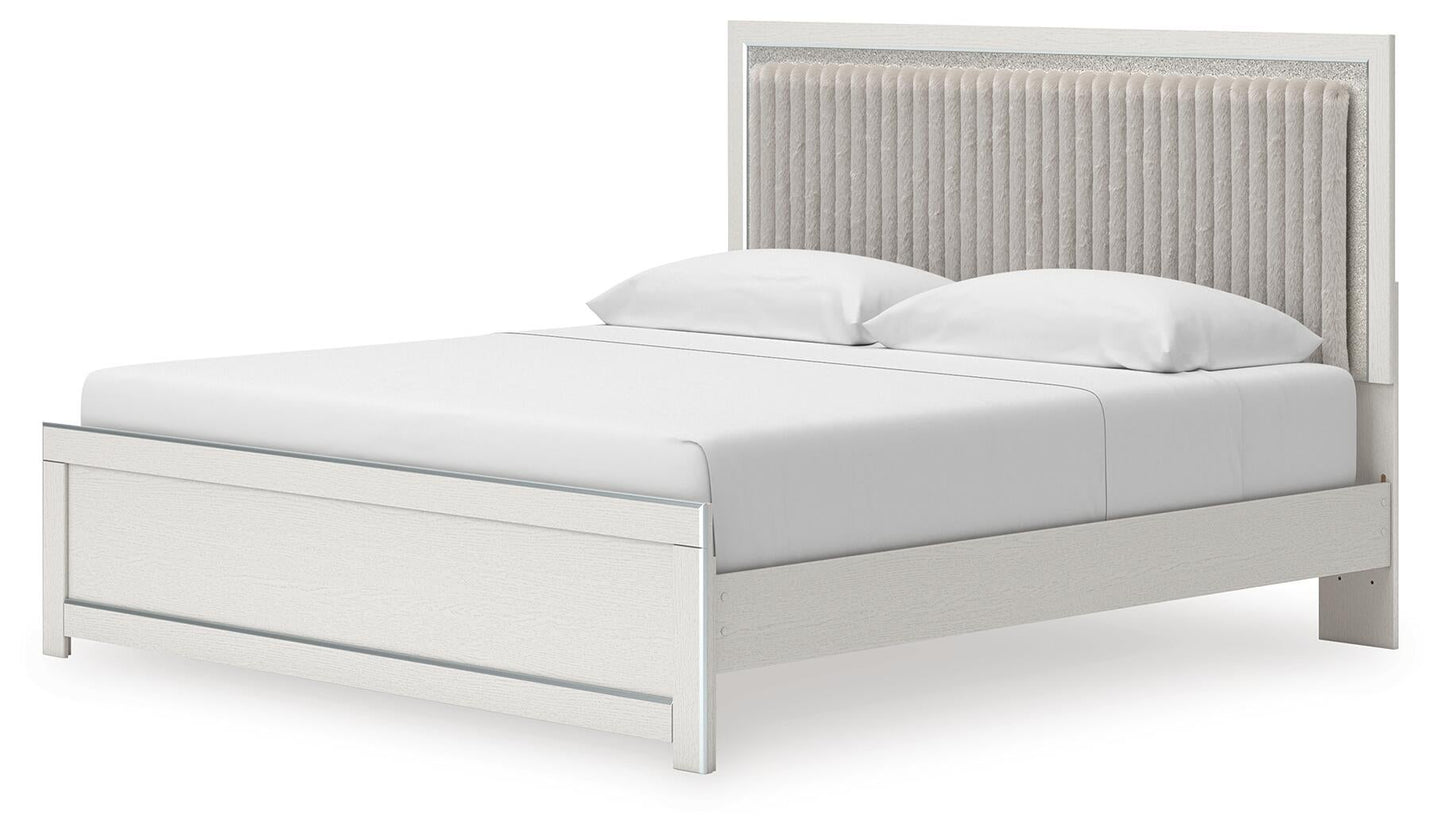 Zuraleus King Upholstered Panel Platform Bed, Dresser, Mirror, Chest and Nightstand