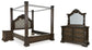 Maylee California King Canopy Bed, Dresser, Mirror and Nightstand