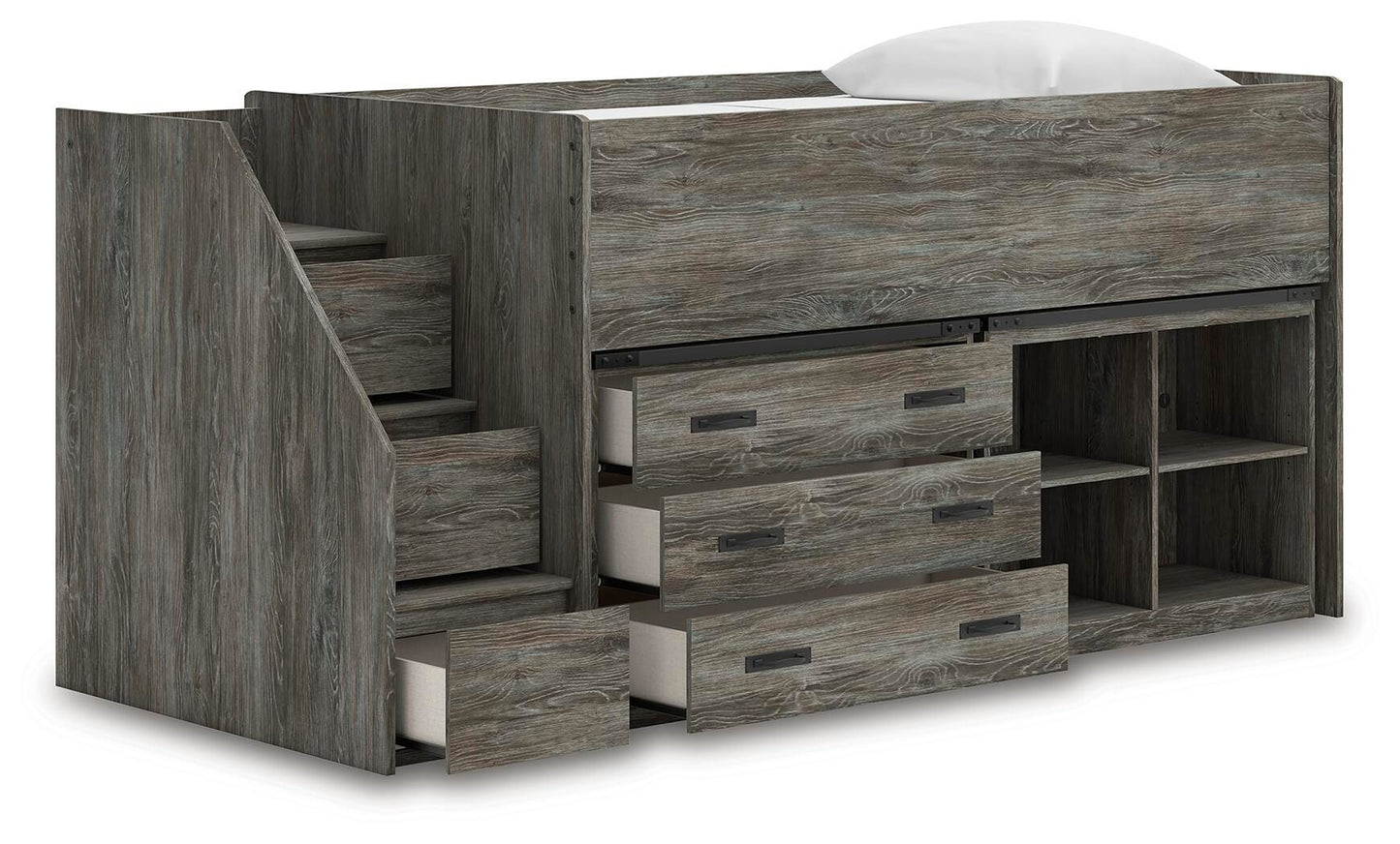 Frandern Twin Loft  Bed with Bookcase and Drawer Storage