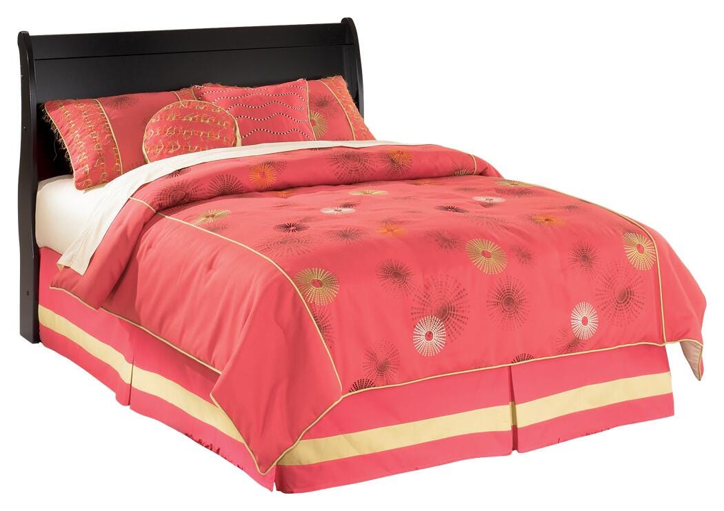 Huey Vineyard Full Sleigh Headboard Bed with Mirrored Dresser, Chest and Nightstand