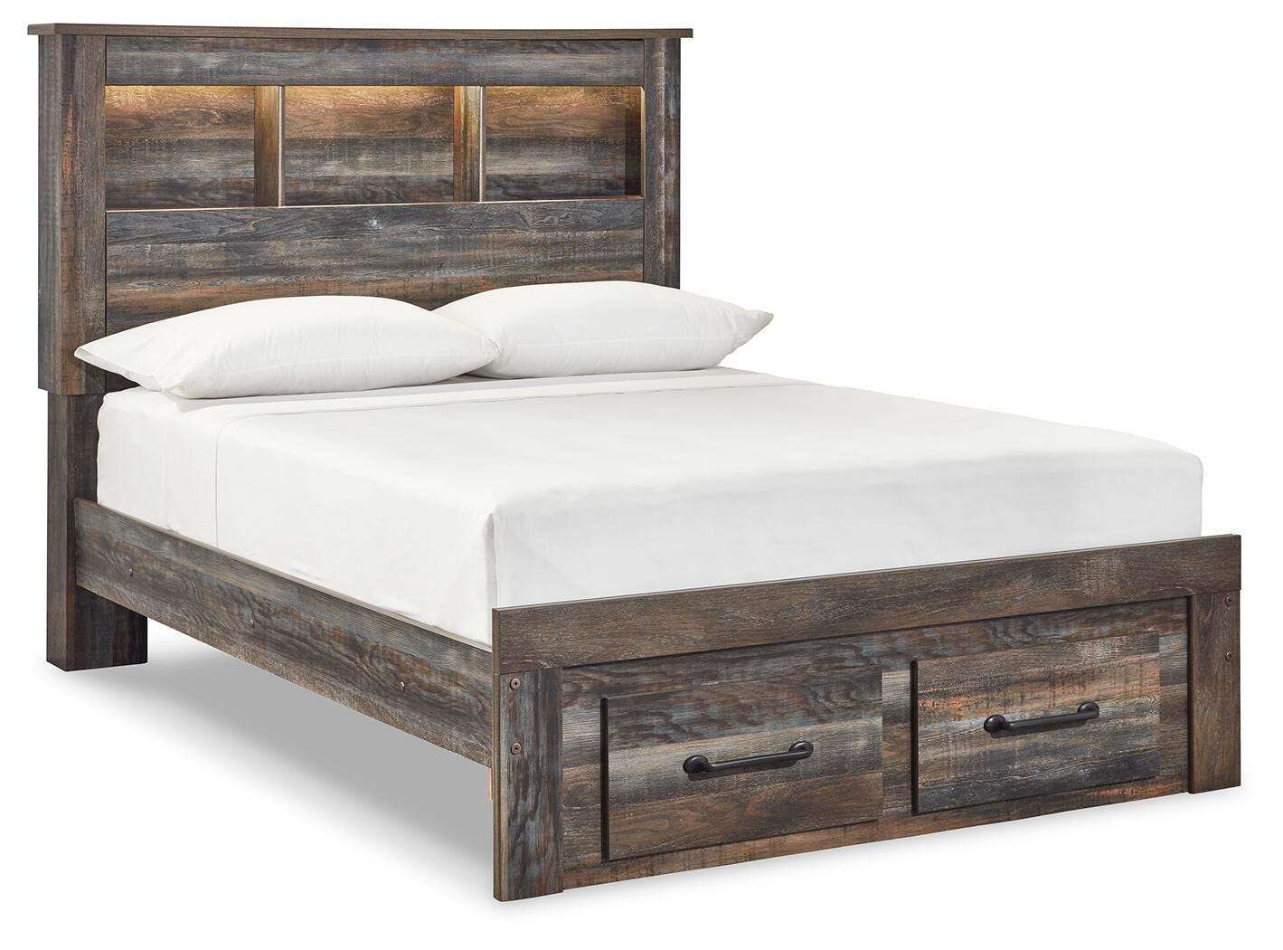 Drystan Full Bookcase Bed with 2 Storage Drawers, Dresser, Mirror, Chest and Nightstand