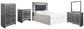 Lodanna Full Upholstered Panel Headboard Bed with Mirrored Dresser, Chest and Nightstand