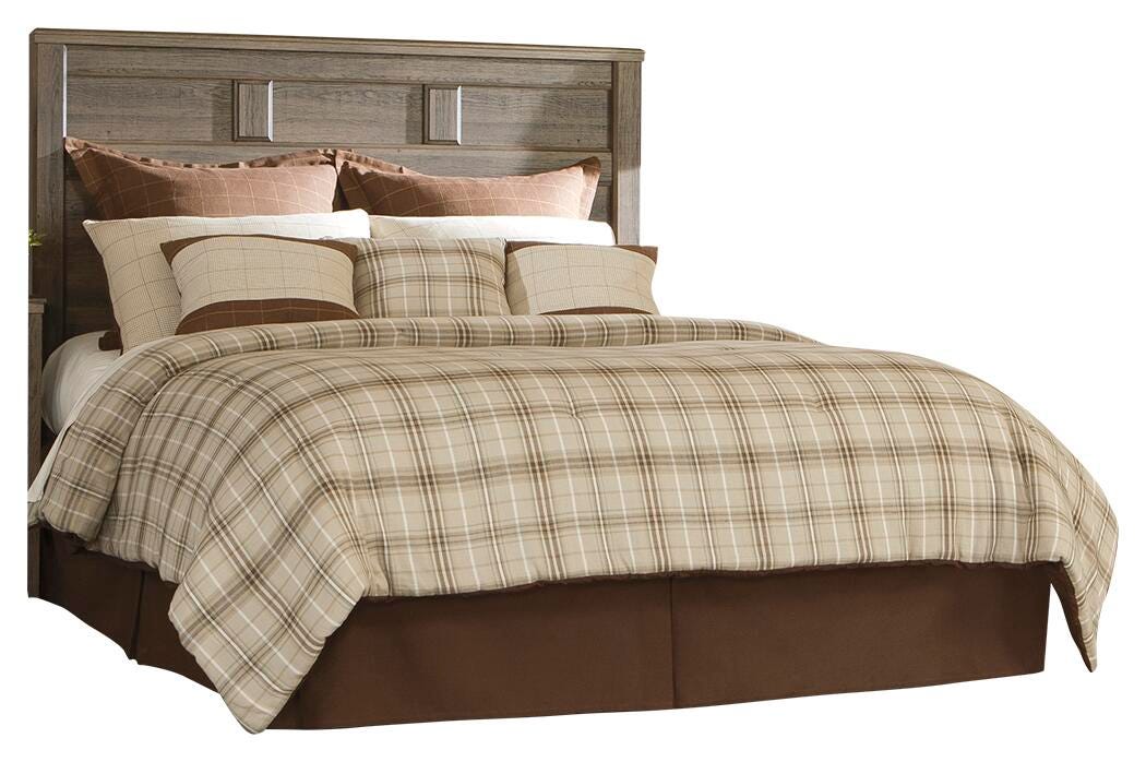 Juararo Queen Panel Headboard Bed with Mirrored Dresser, Chest and Nightstand