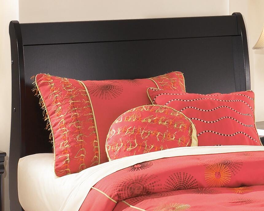 Huey Vineyard Twin Sleigh Headboard Bed with Mirrored Dresser, Chest and Nightstand