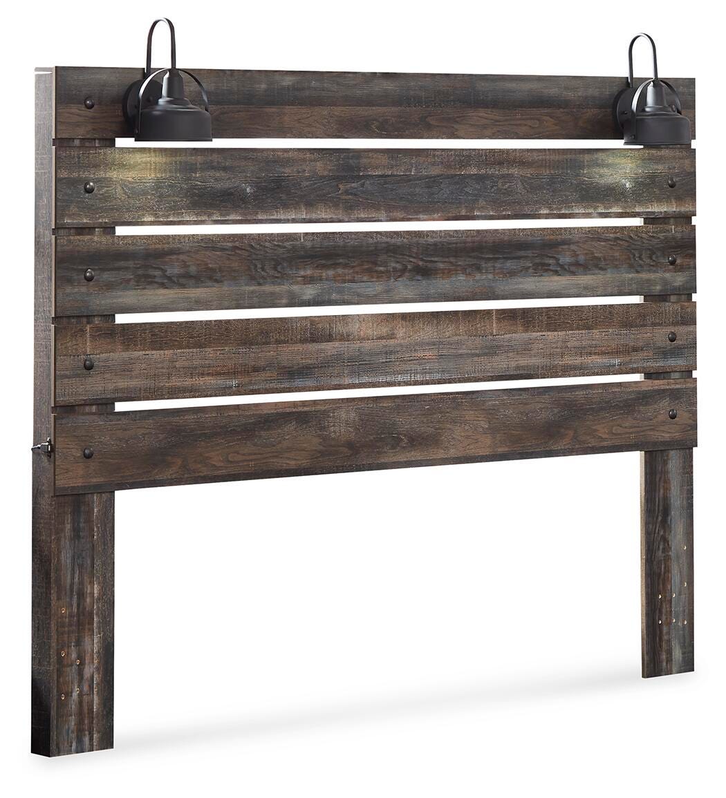 Drystan King Panel Headboard Bed with Mirrored Dresser, Chest and Nightstand