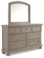 Lettner Queen Sleigh Bed with 2 Storage Drawers with Mirrored Dresser