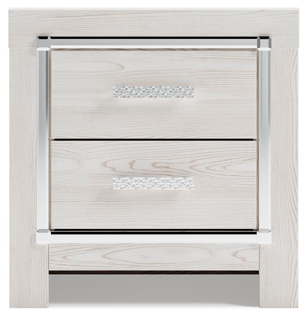 Altyra King Upholstered Storage Bed with Mirrored Dresser and Nightstand