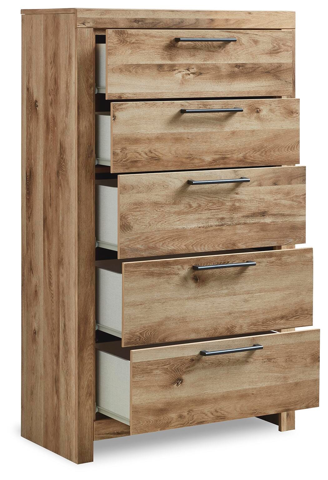 Hyanna Twin Panel Bed with 2 Side Storage, Dresser, Mirror, Chest and Nightstand