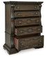 Maylee King Upholstered Bed, Dresser, Mirror, Chest and Nightstand
