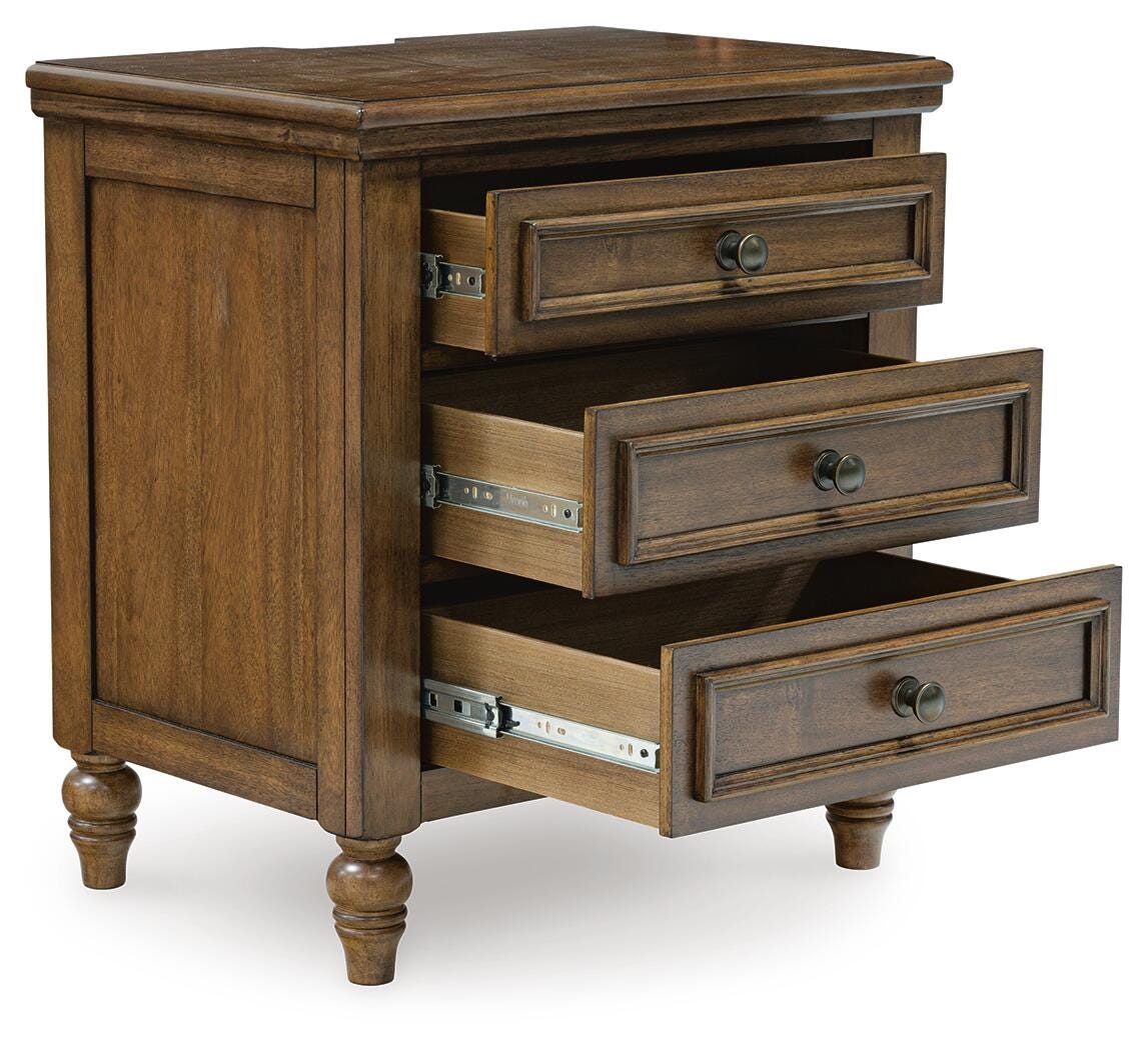 Sturlayne King Upholstered Panel Bed, Dresser, Mirror, Chest and Nightstand