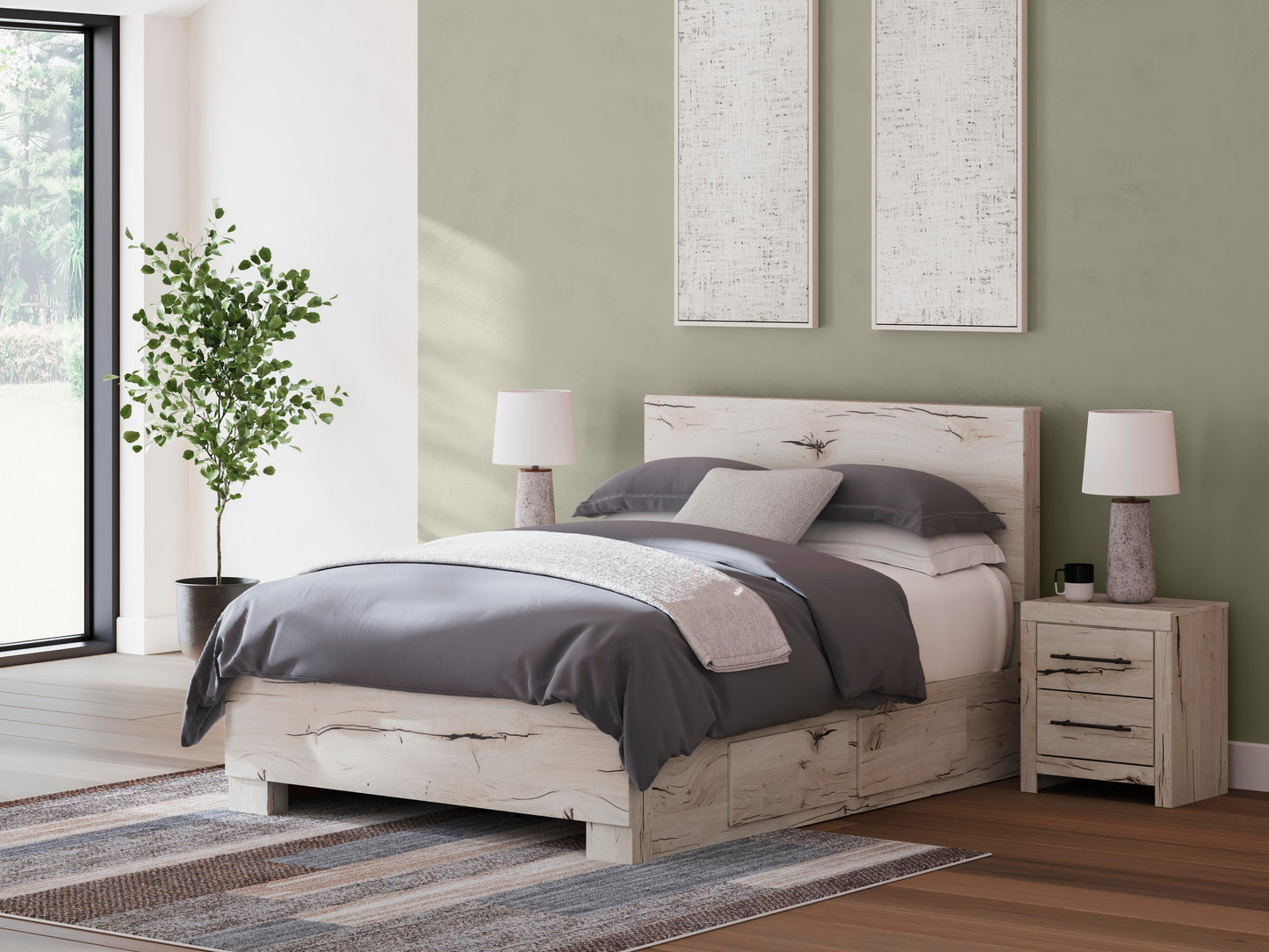 Lawroy Queen Panel Bed with Storage, Dresser, Mirror, Chest and Nightstand