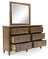Sturlayne California King Upholstered Panel Bed, Dresser, Mirror, Chest and Nightstand