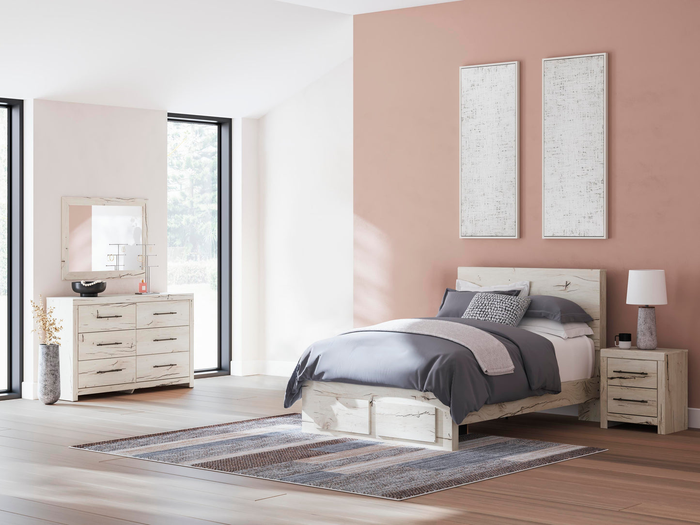 Lawroy Full Panel Storage Bed, Dresser, Mirror and Nightstand