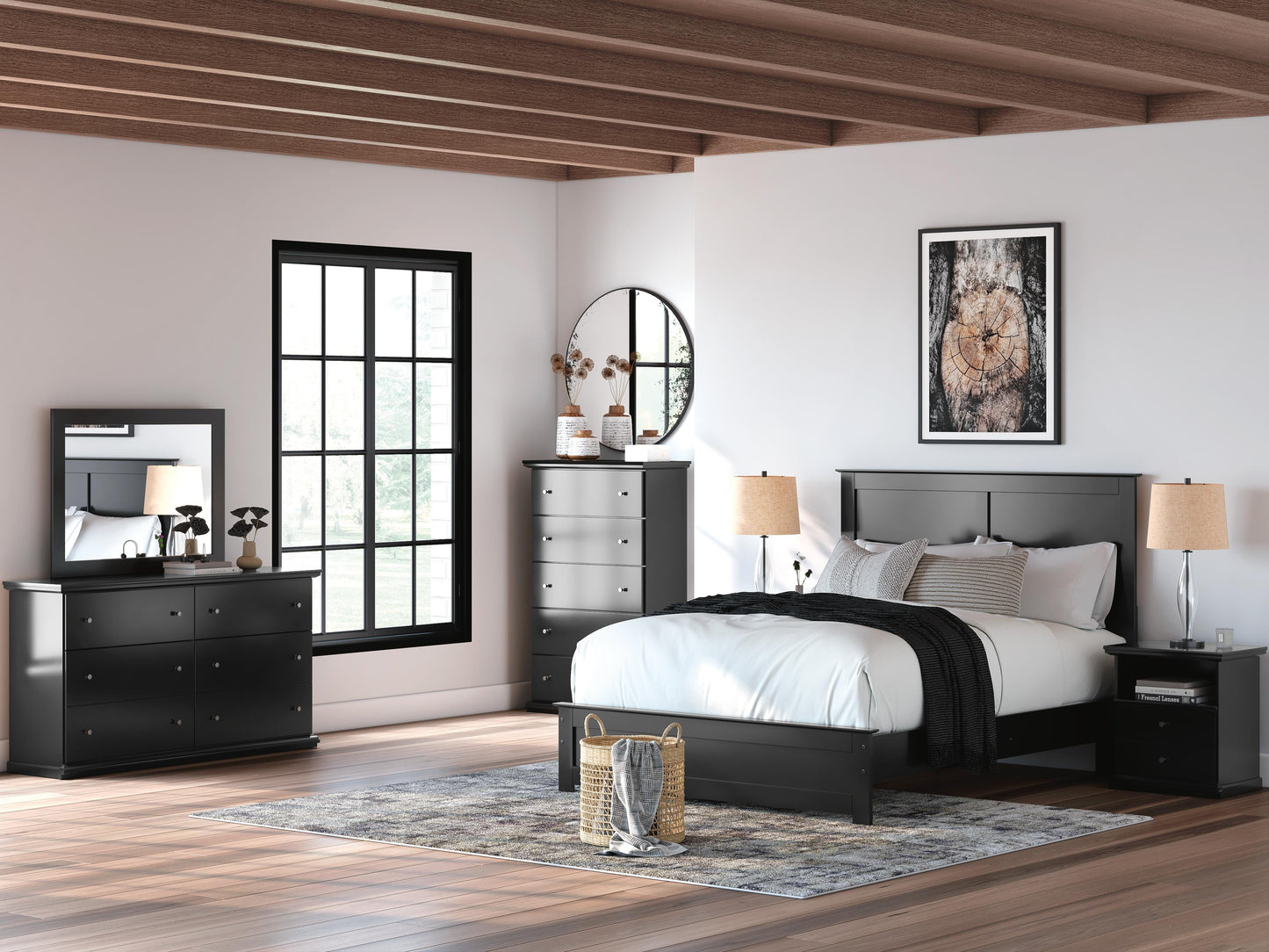 Maribel King Panel Bed, Dresser and Mirror