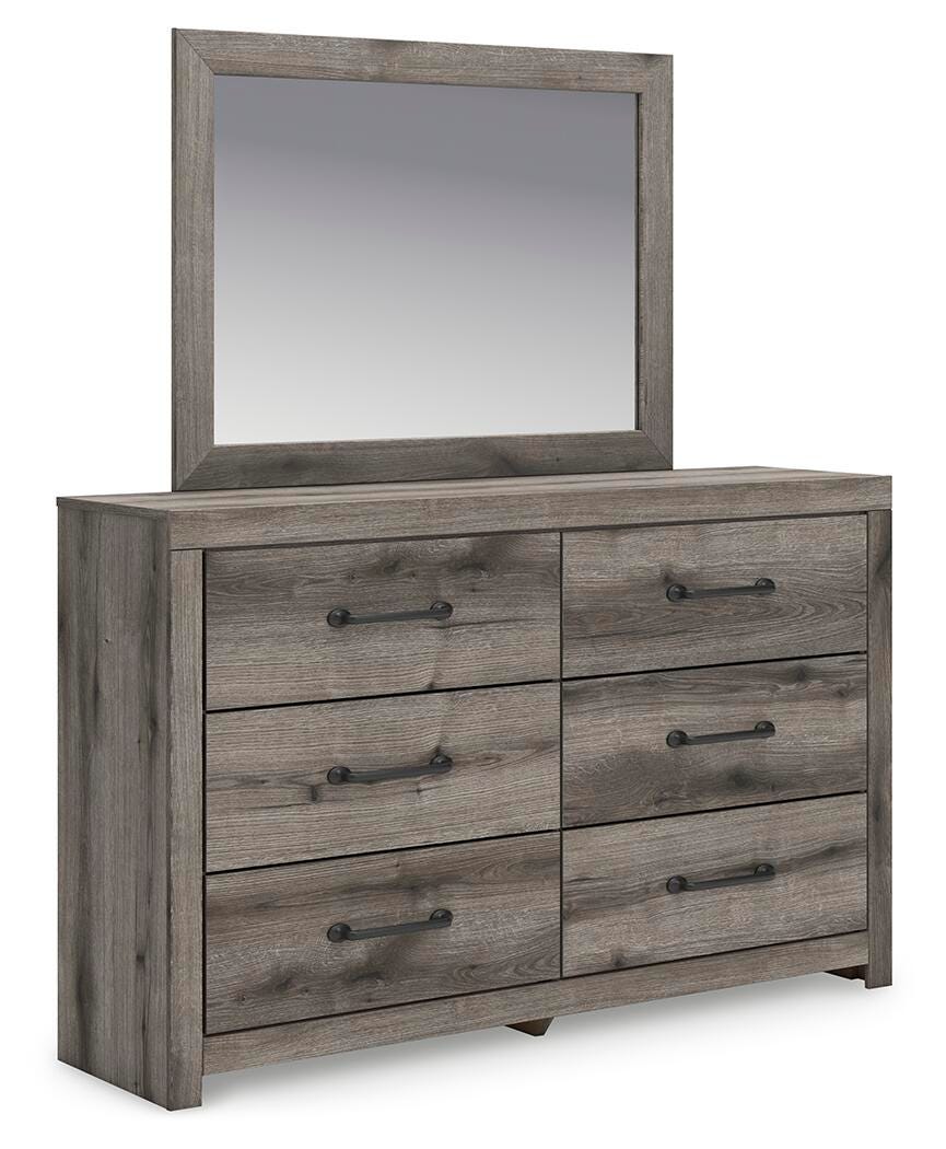 Graystorm Twin Panel Bed with Storage, Dresser and Mirror