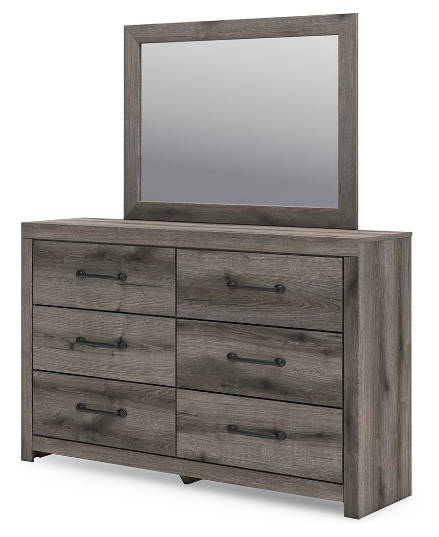Graystorm Twin Panel Bed with Storage, Dresser and Mirror