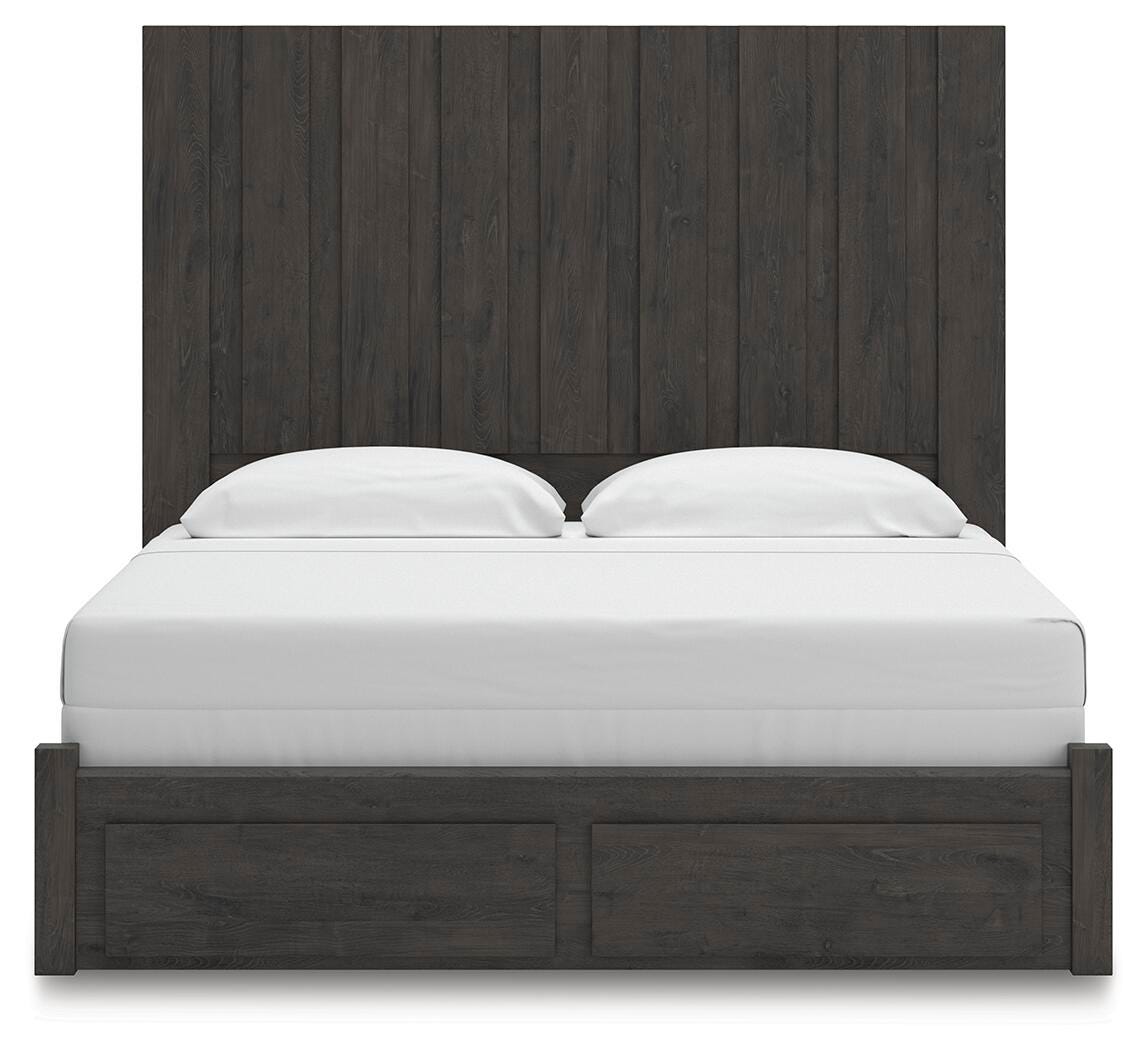 Fraluna King Panel Storage Bed, Dresser, Mirror and Nightstand