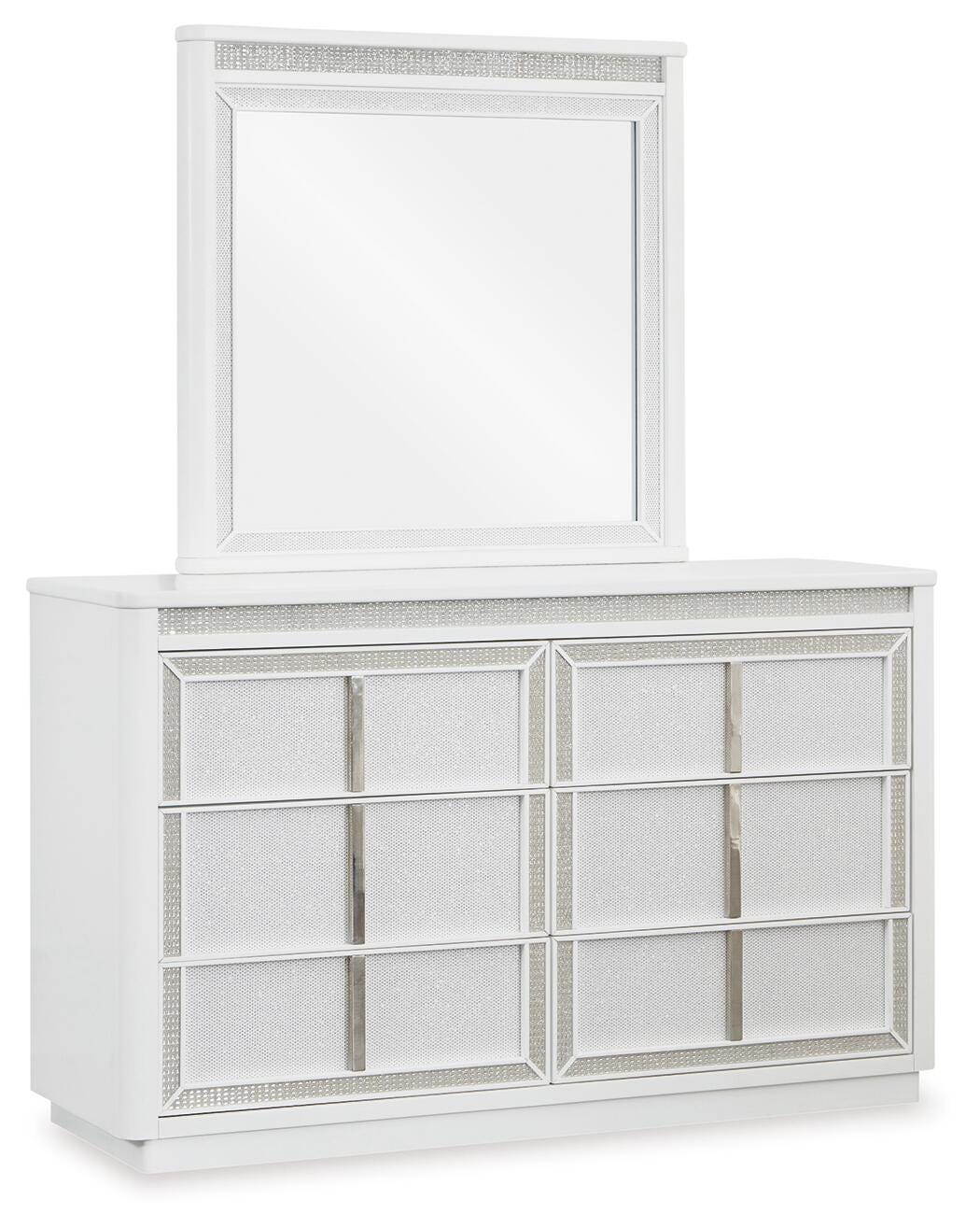 Chalanna King Upholstered Storage Bed, Dresser, Mirror, Chest and Nightstand