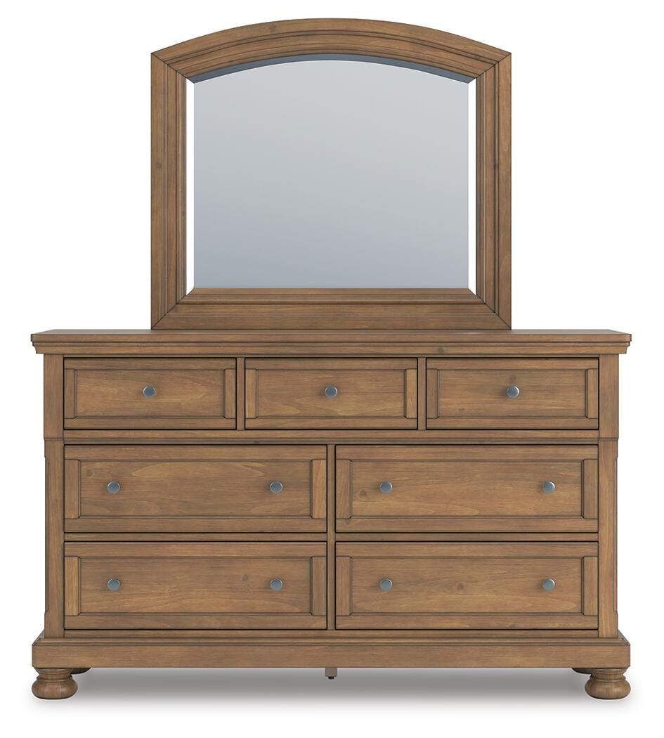Feddinger King Panel Bed with Mirrored Dresser and Nightstand