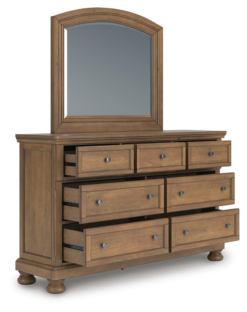 Feddinger King Panel Bed with Mirrored Dresser, Chest and Nightstand