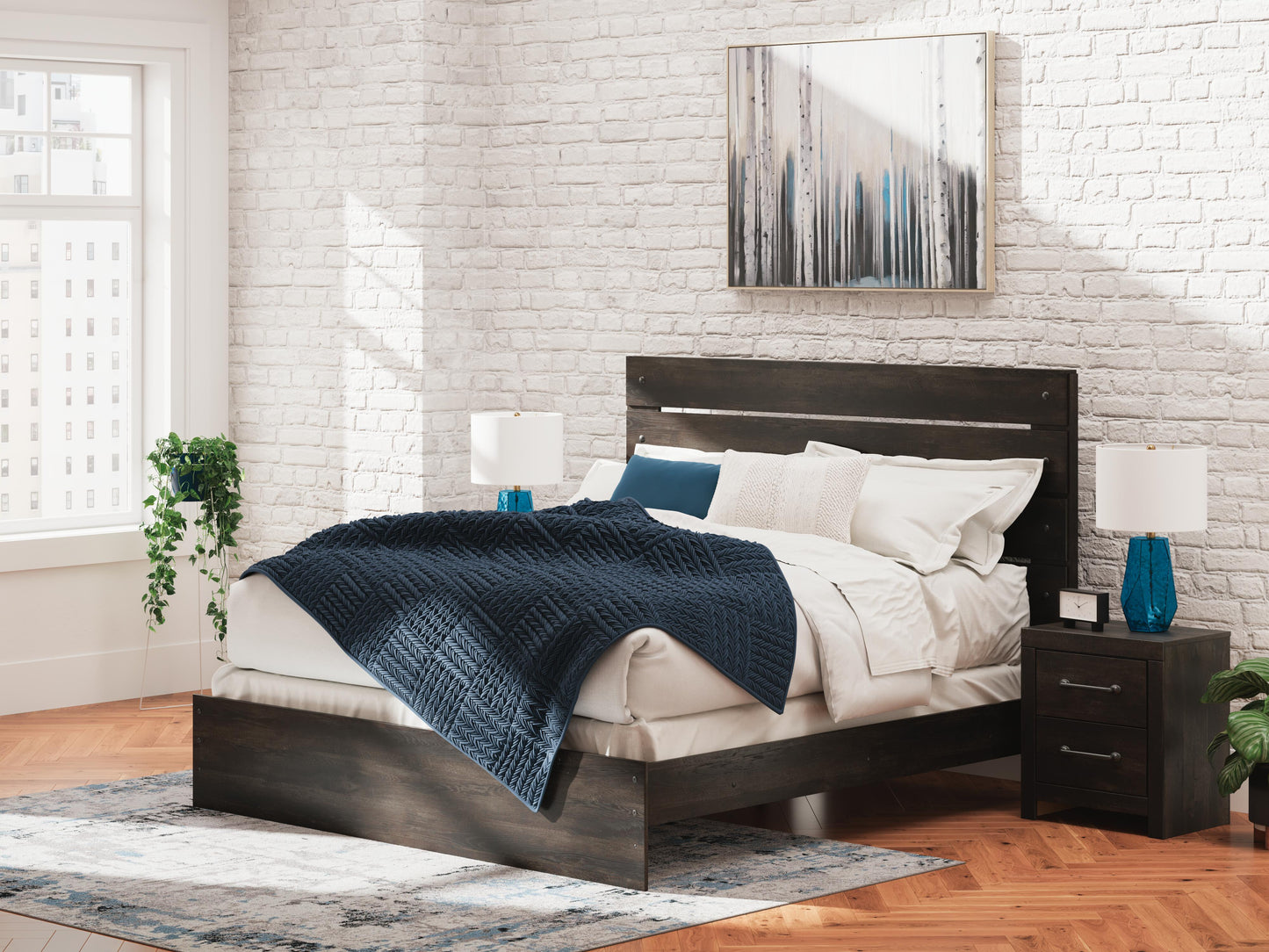 Hollivern King Panel Bed, Dresser, Mirror, Chest and Nightstand