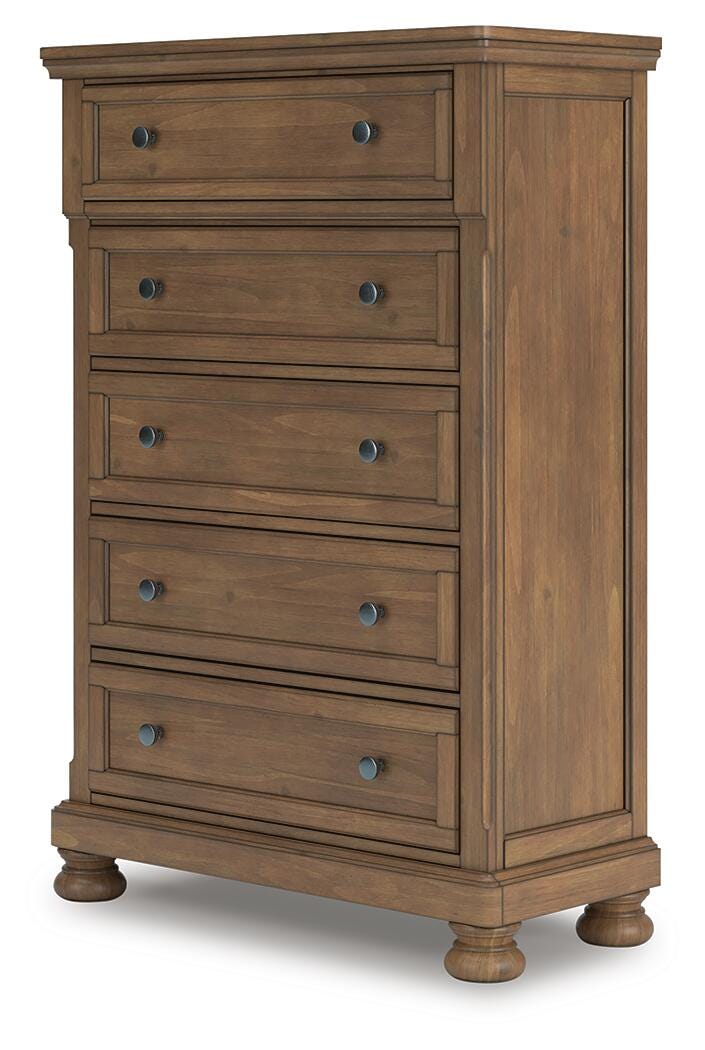 Feddinger King Storage Sleigh Bed with Mirrored Dresser, Chest and Nightstand