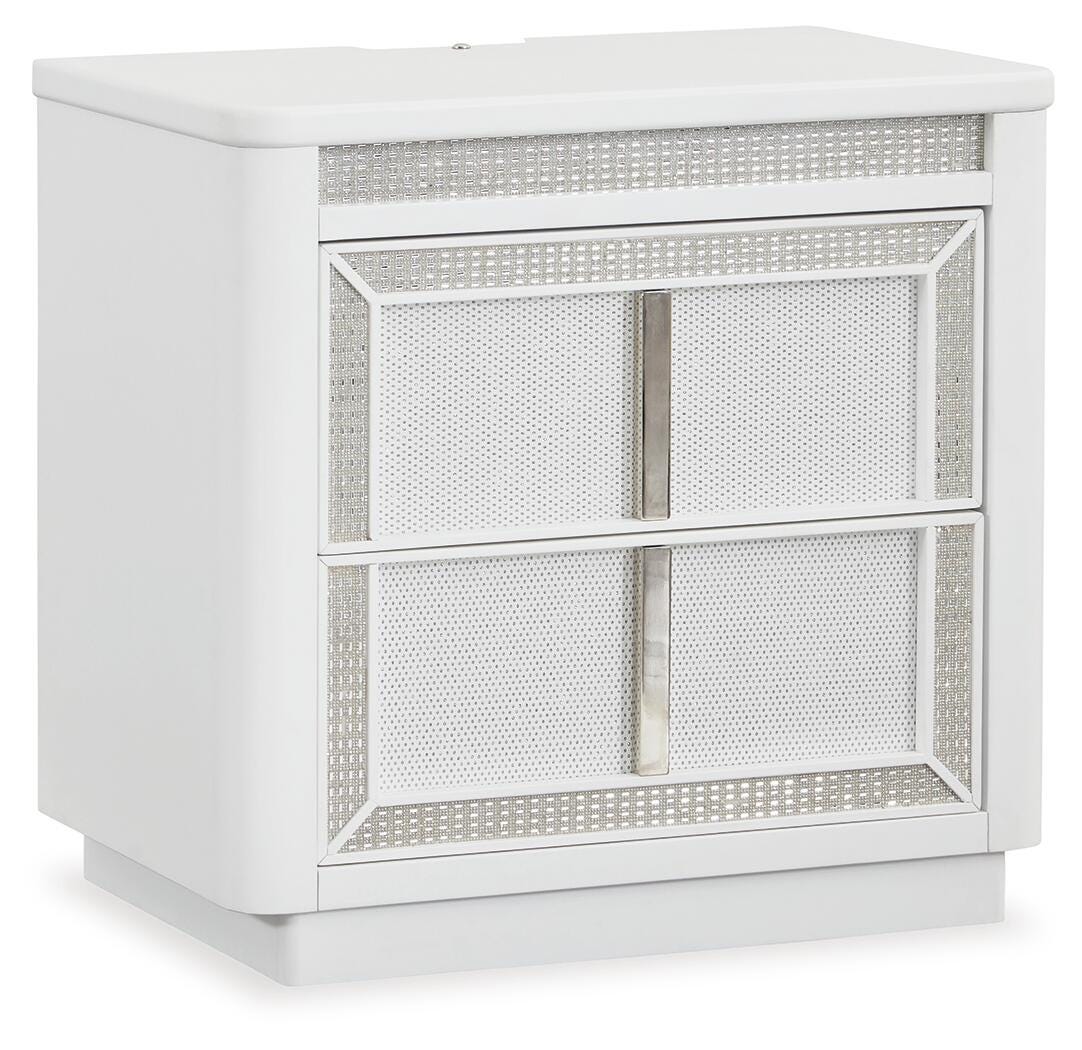 Chalanna California King Upholstered Storage Bed, Dresser, Mirror, Chest and Nightstand
