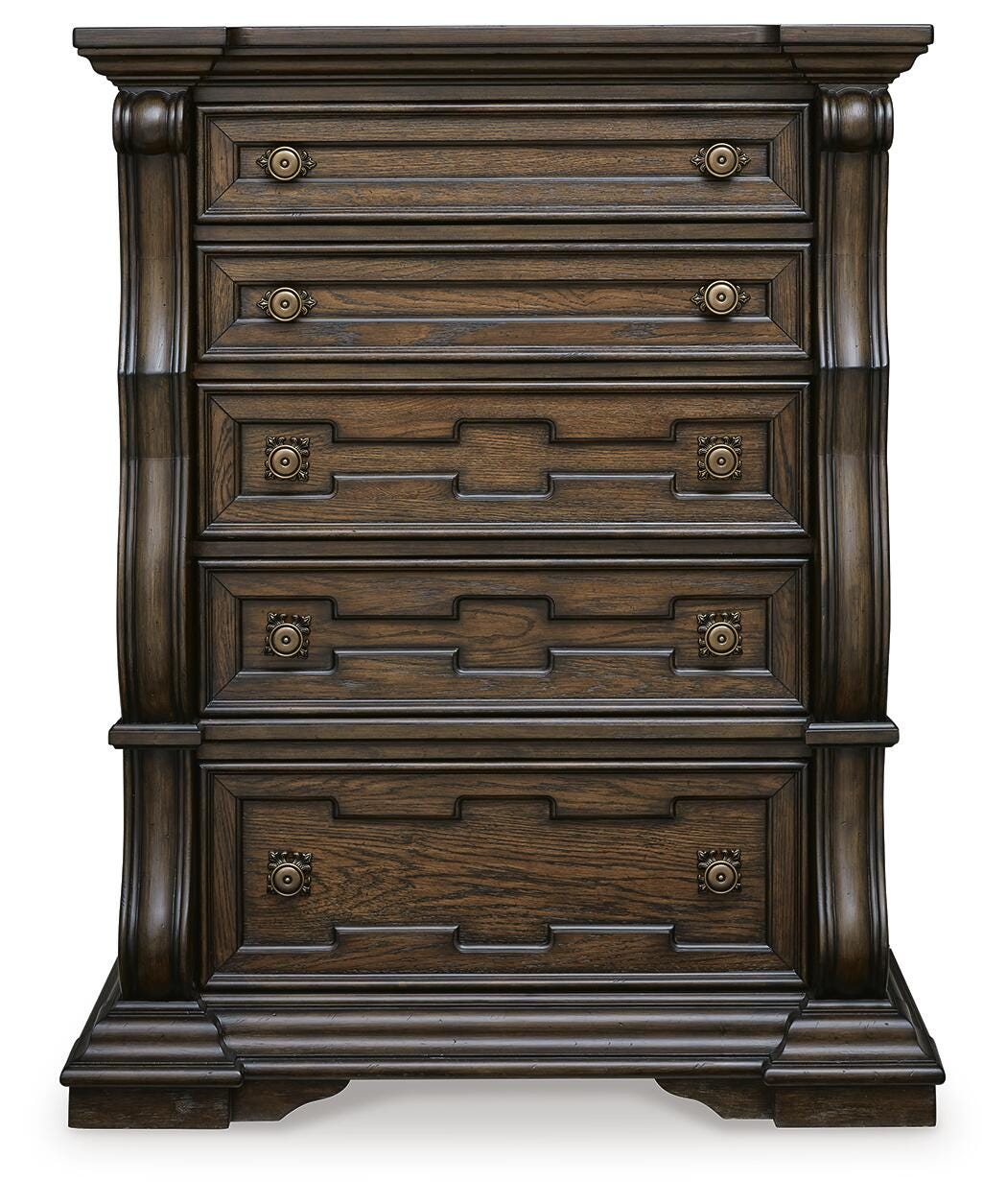 Maylee King Canopy Bed, Dresser, Mirror, Chest and Nightstand