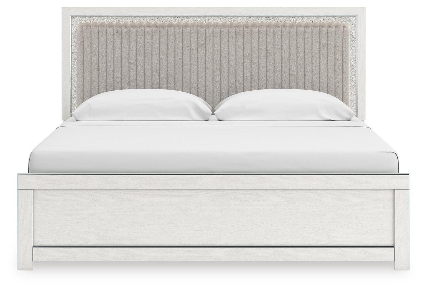 Zuraleus King Upholstered Panel Platform Bed, Dresser and Mirror