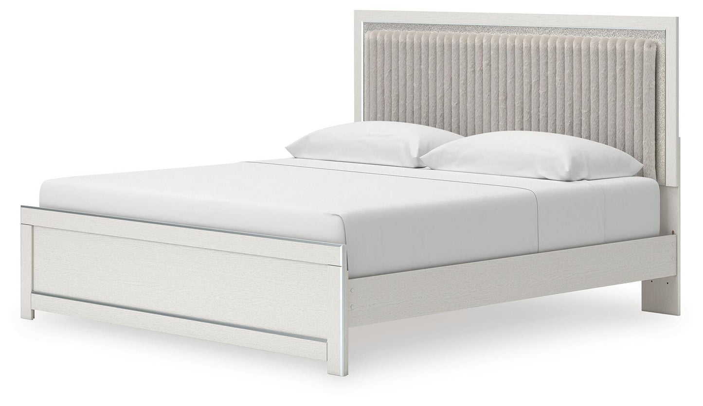 Zuraleus King Upholstered Panel Platform Bed, Dresser, Mirror and Nightstand