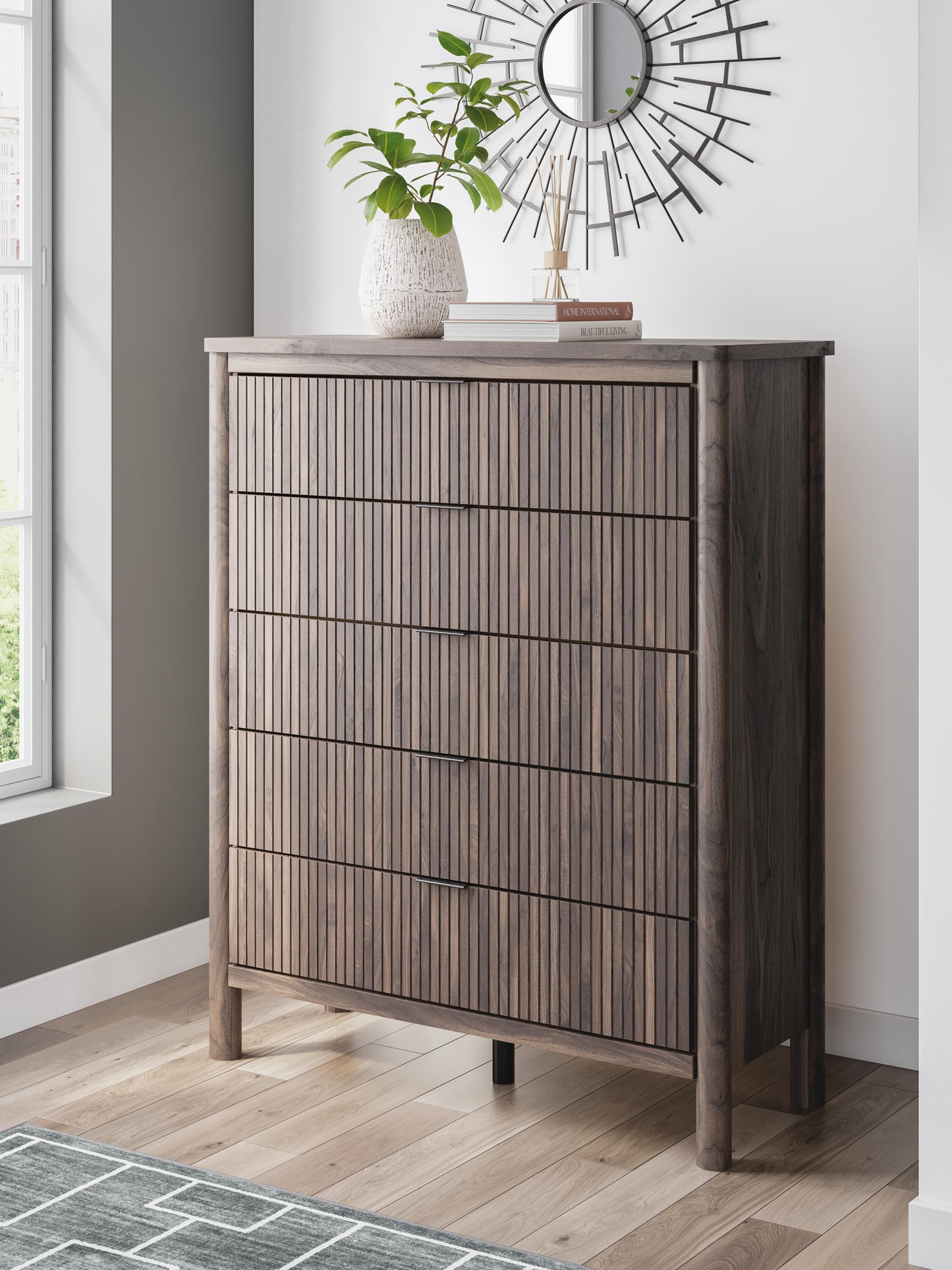 Pamytta Full Panel Platform Bed, Dresser, Mirror, Chest and Nightstand