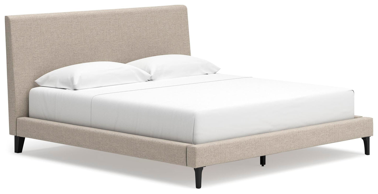 Cielden King Upholstered Bed with Roll Slats, Dresser and Mirror