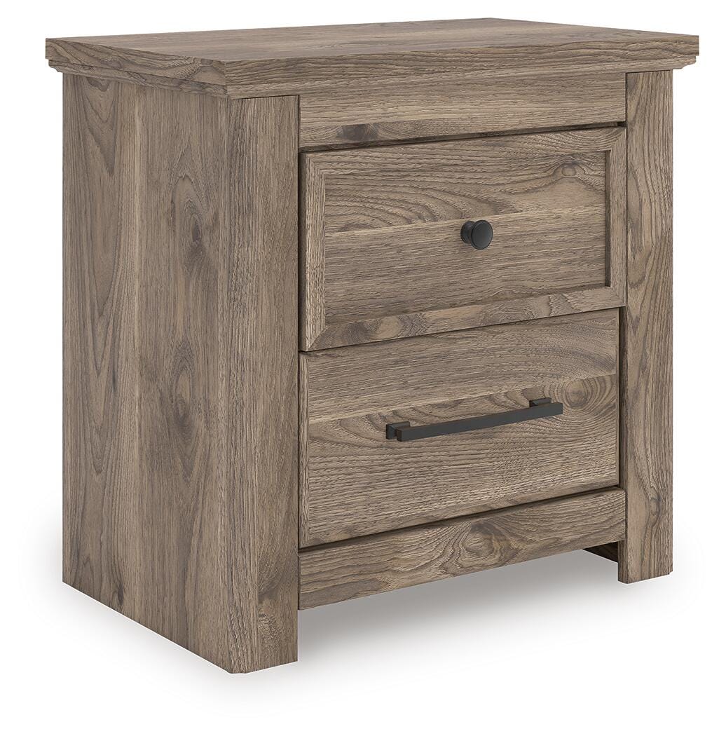 Rusticott Queen Poster Bed with Mirrored Dresser and Nightstand