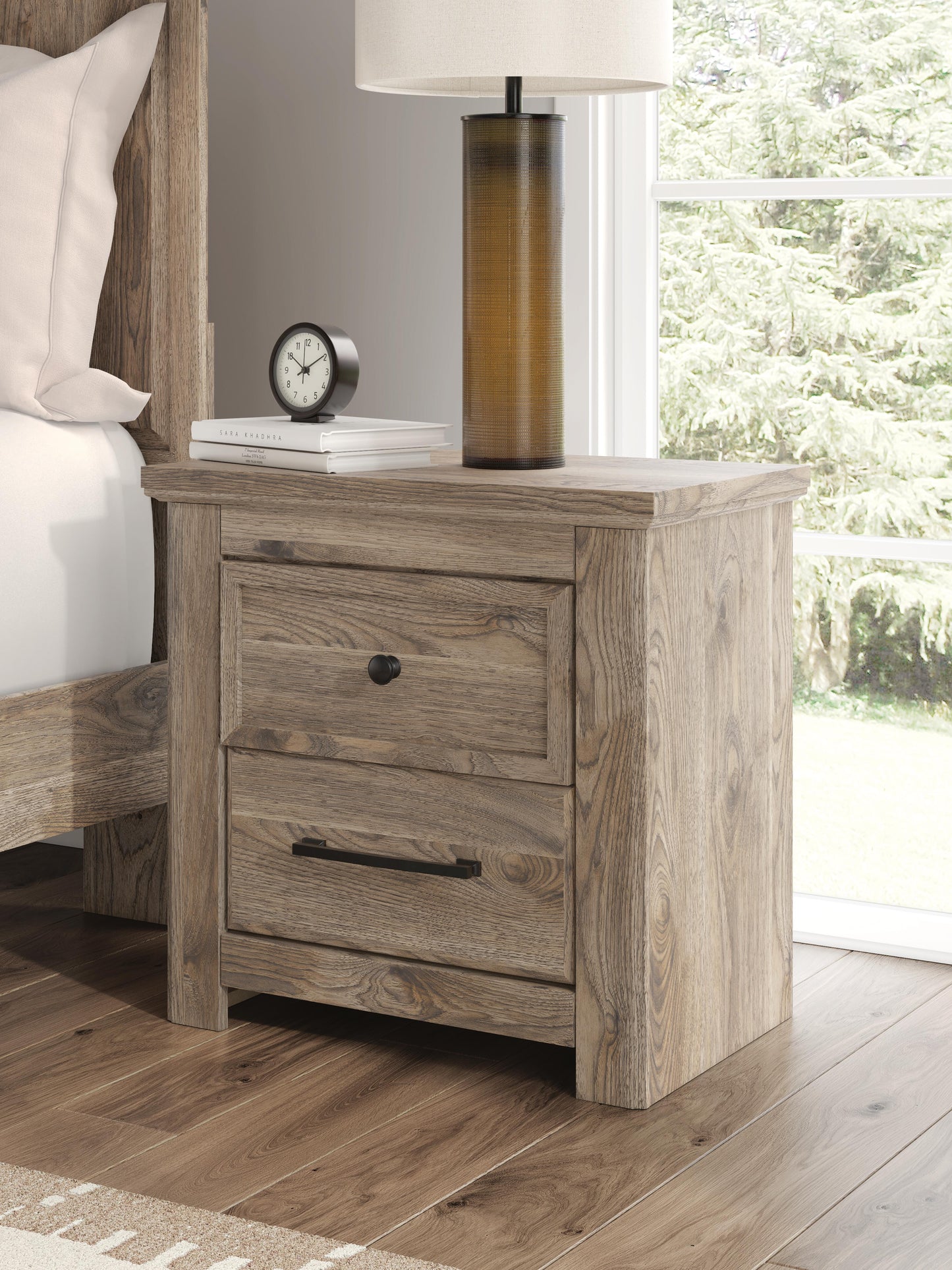Rusticott King Panel Bed with Mirrored Dresser and Nightstand