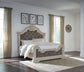 Bruchandi King Upholstered Panel Bed with Mirrored Dresser and Nightstand
