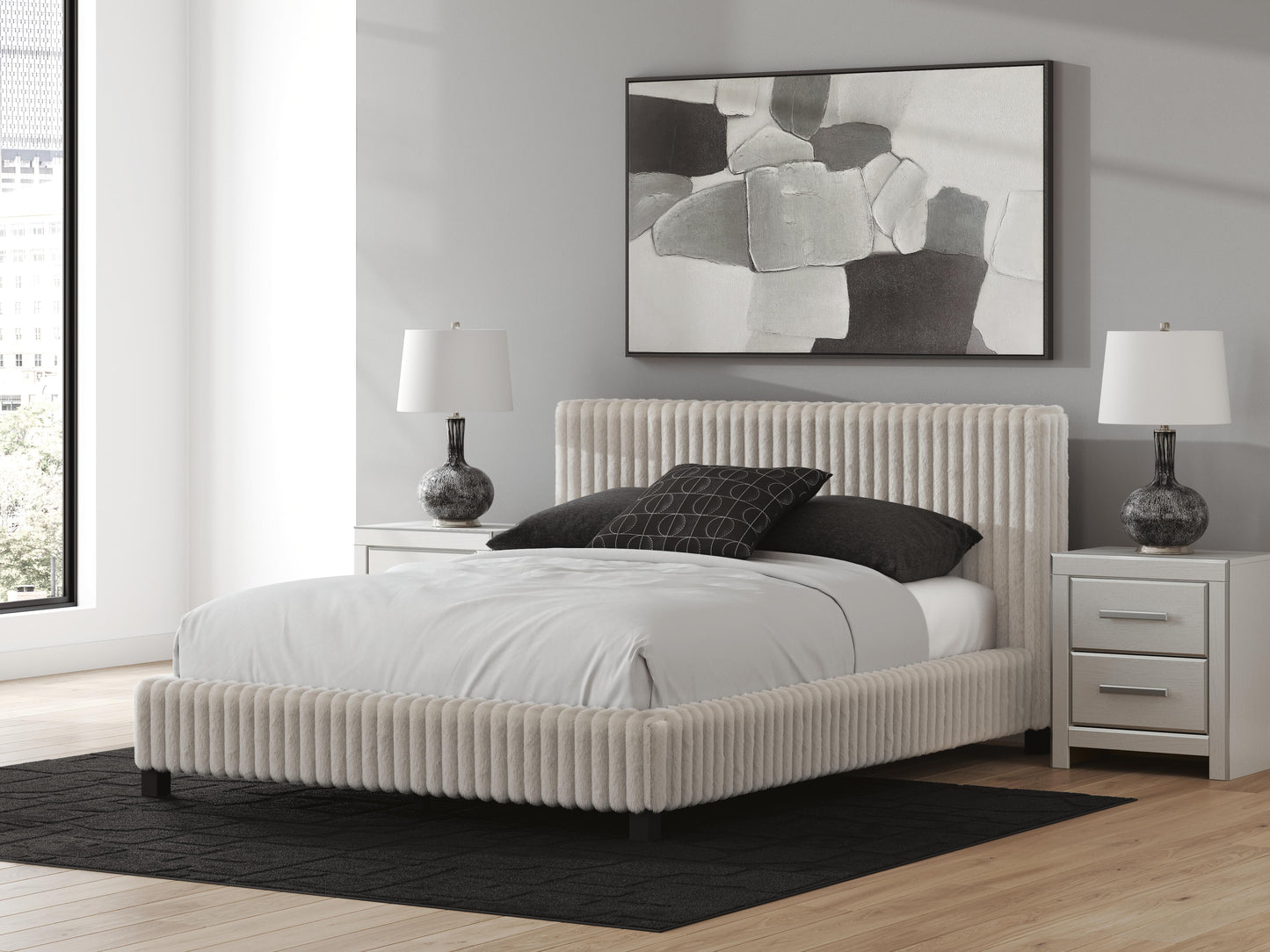 Zuraleus Queen Upholstered Bed, Dresser, Mirror and Nightstand