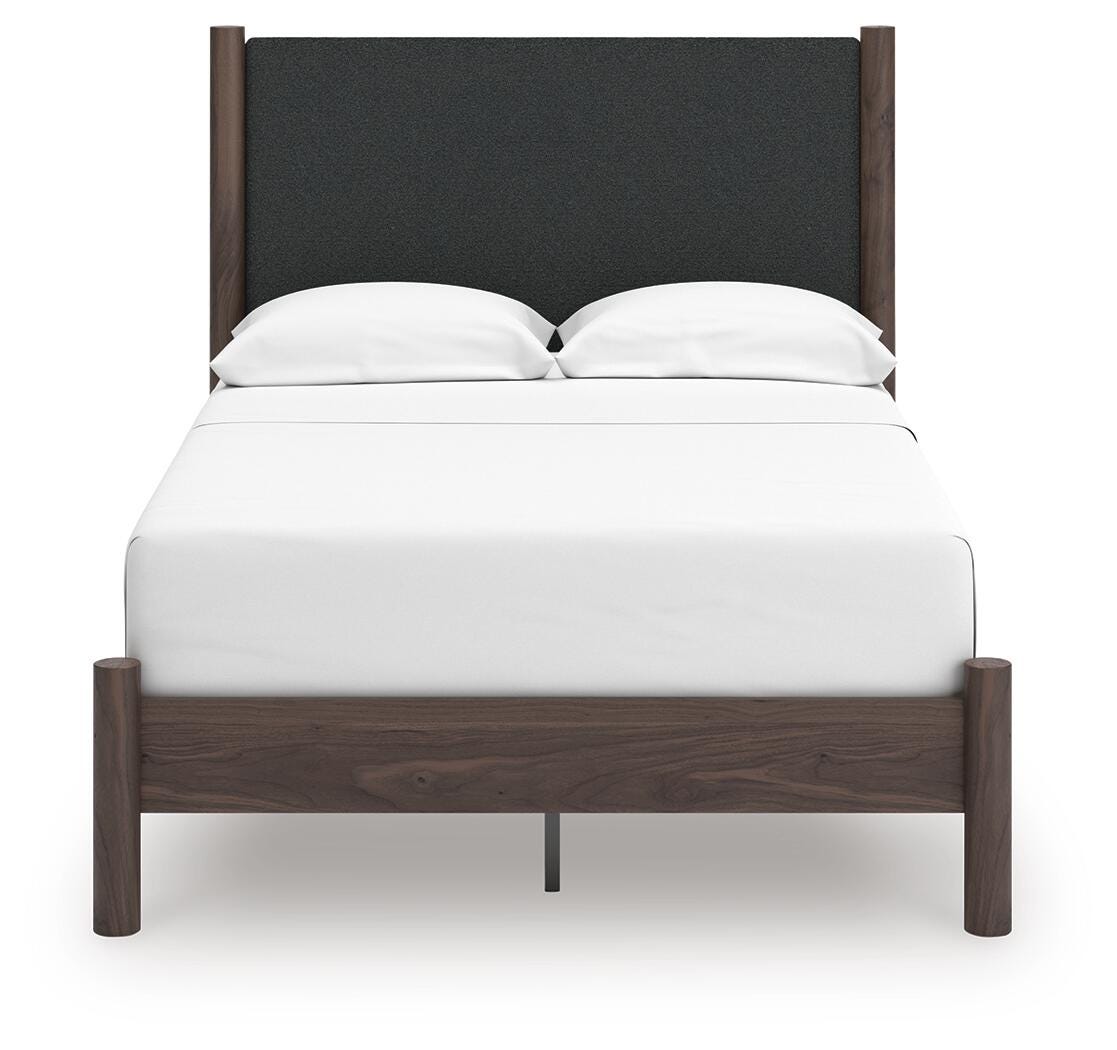 Pamytta Full Upholstered Panel Platform Bed, Dresser, Mirror, Chest and Nightstand