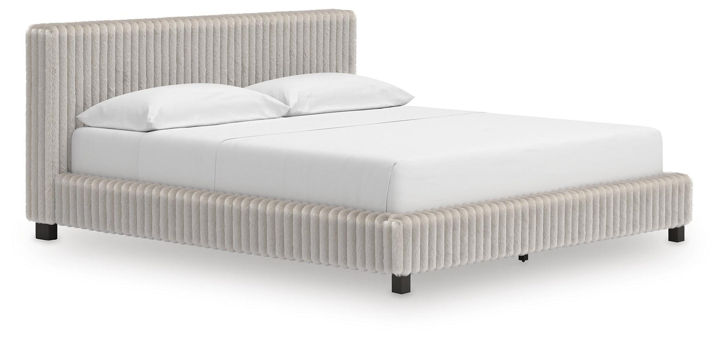 Zuraleus California King Upholstered Bed, Dresser, Mirror and Nightstand