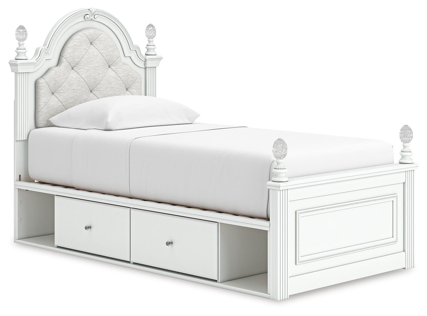 Kozlani Twin Upholstered Panel Storage Bed, Dresser and Mirror