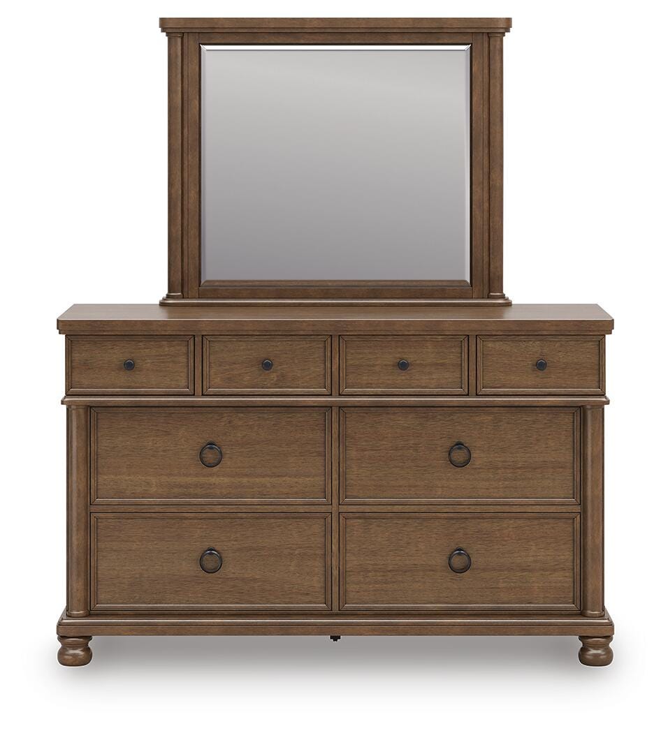 Rowlenstown Queen Poster Bed with Mirrored Dresser