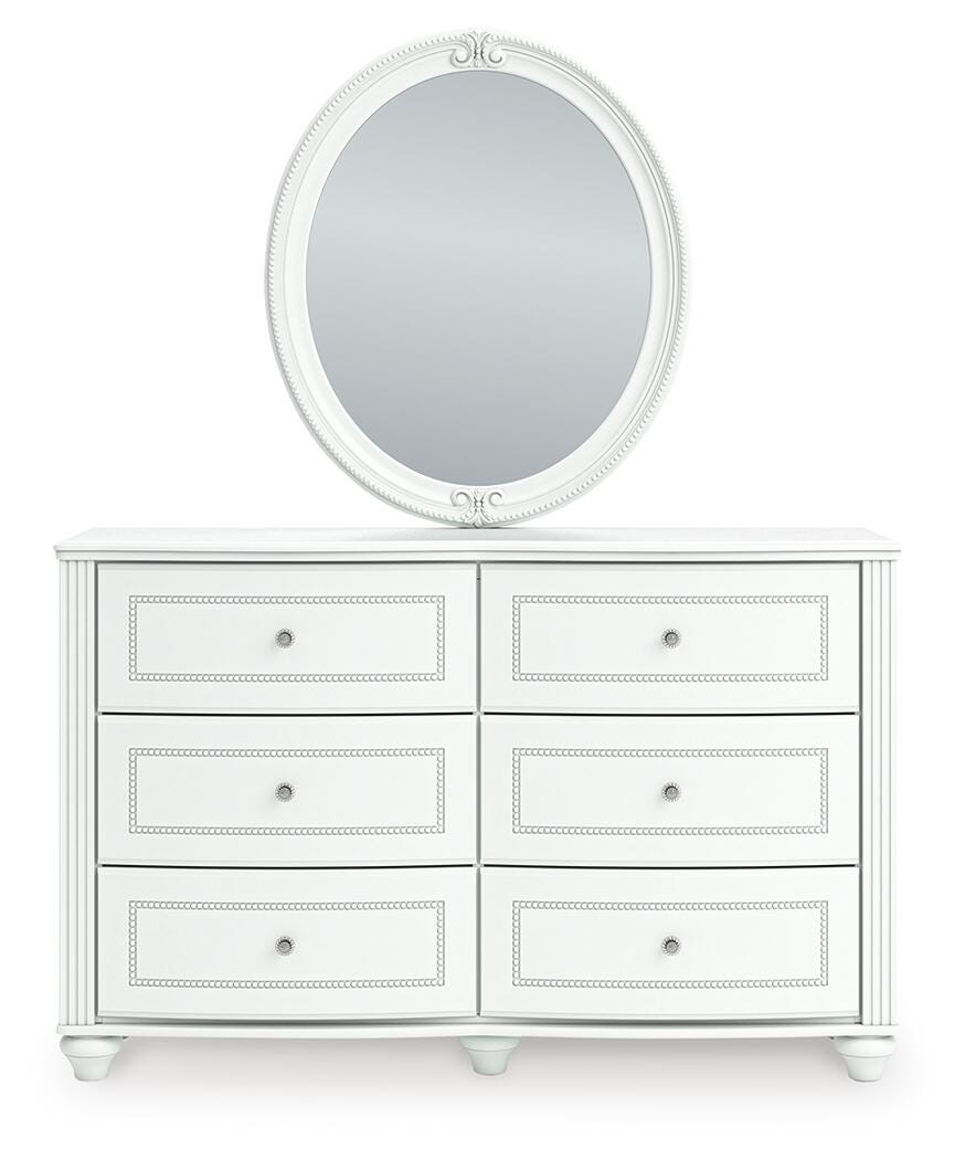 Kozlani Full Upholstered Panel Storage Bed, Dresser and Mirror