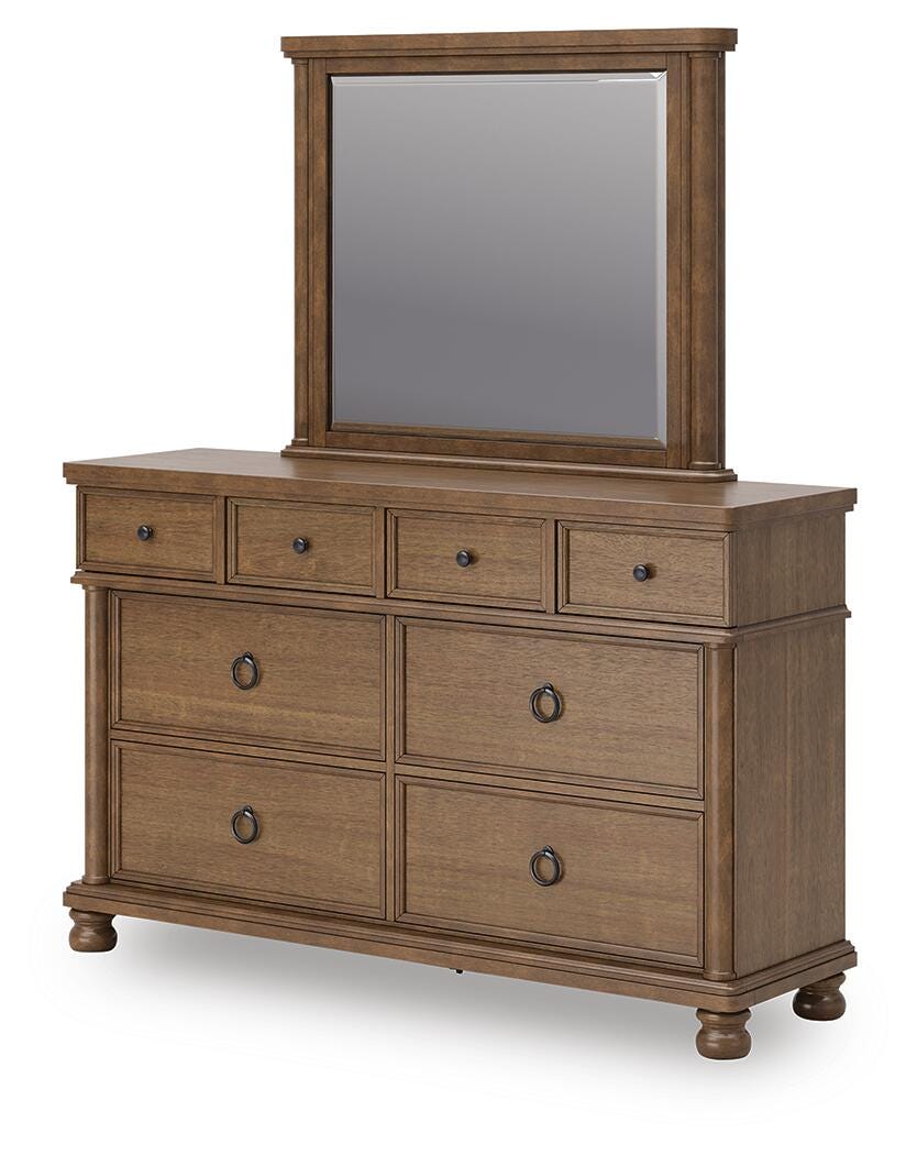 Rowlenstown California King Poster Bed with Mirrored Dresser